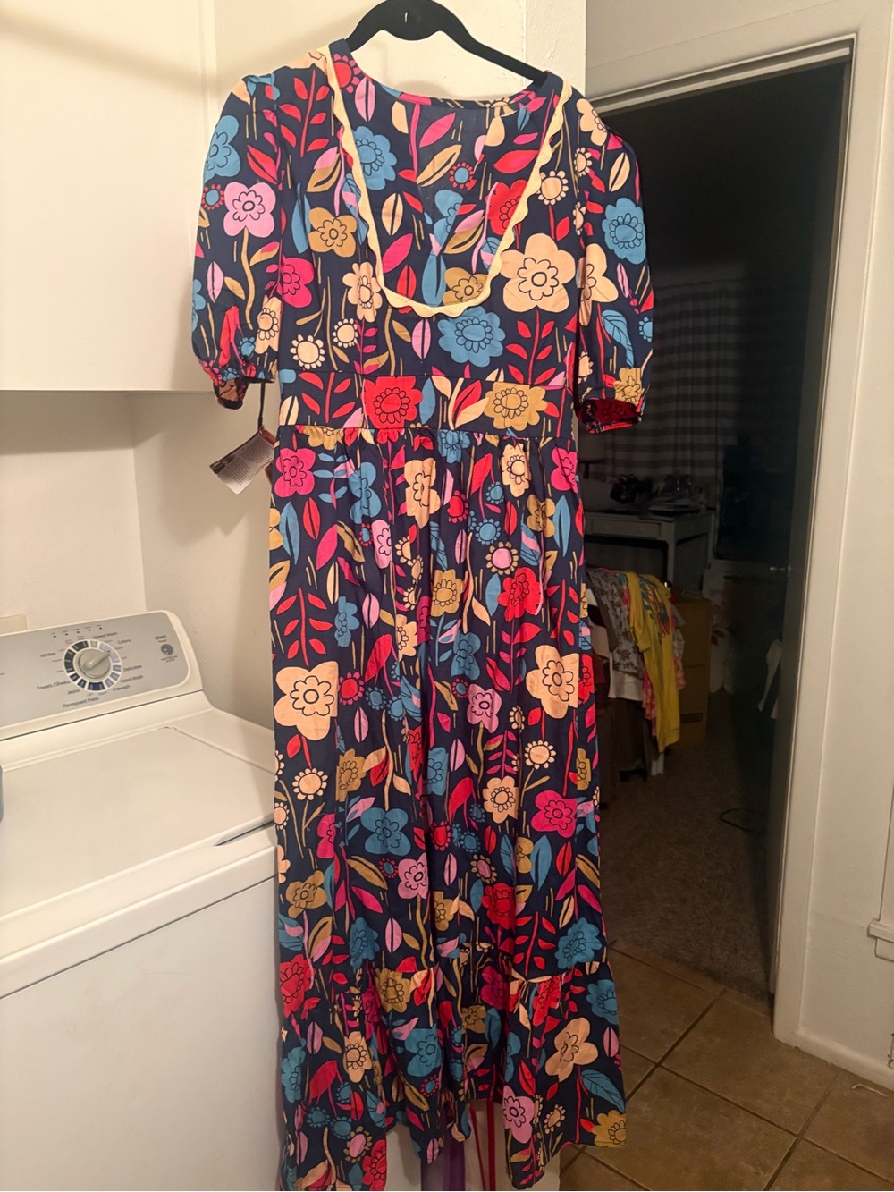 Navy Floral Maxi Dress with Multicolor Blooms